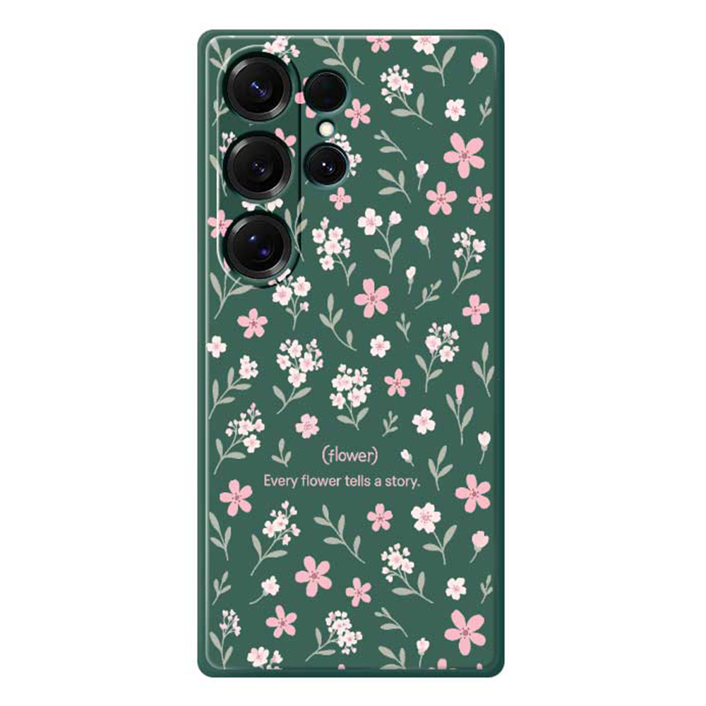 For Samsung Galaxy S25 Ultra Case Small Flower Pattern Printing Straight Edge TPU Phone Back Cover - Green