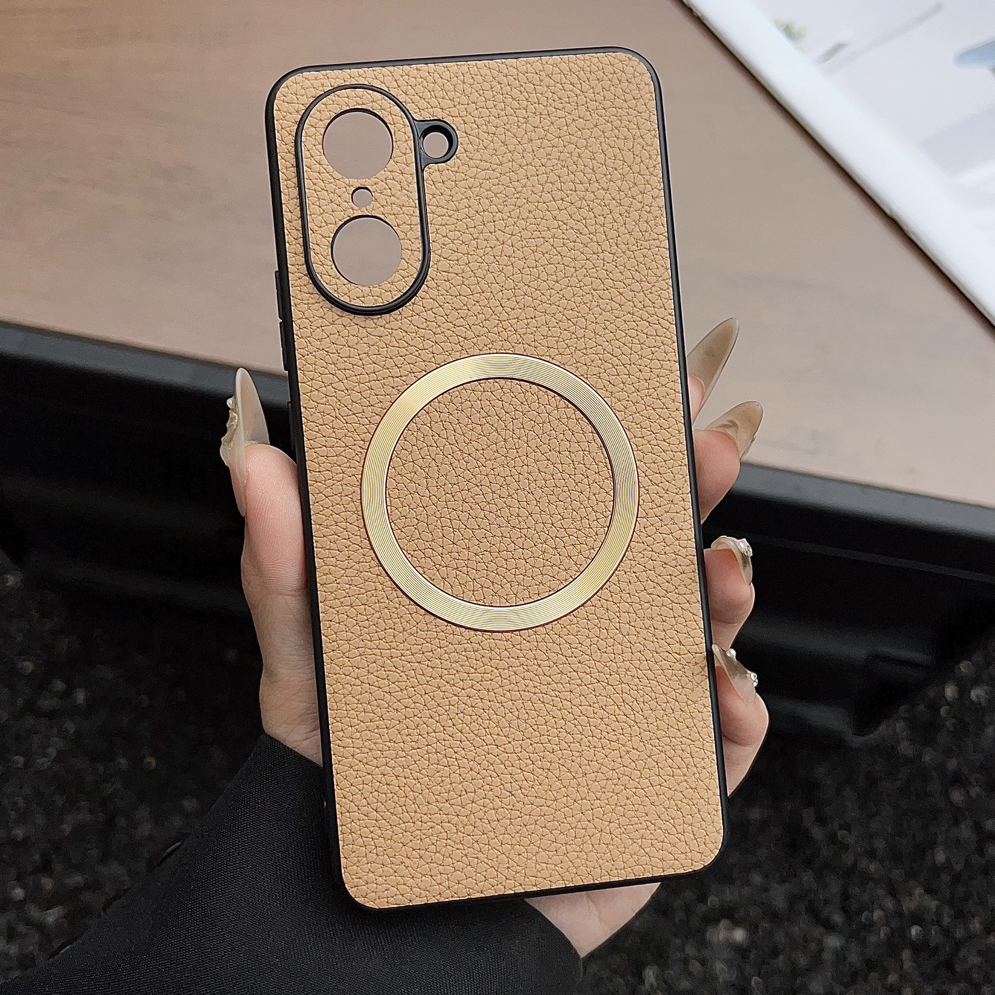 For OnePlus Nord CE5 5G / Ace 5 Racing 5G Magnetic Case Litchi Texture PU Leather + TPU Phone Back Cover - Gold