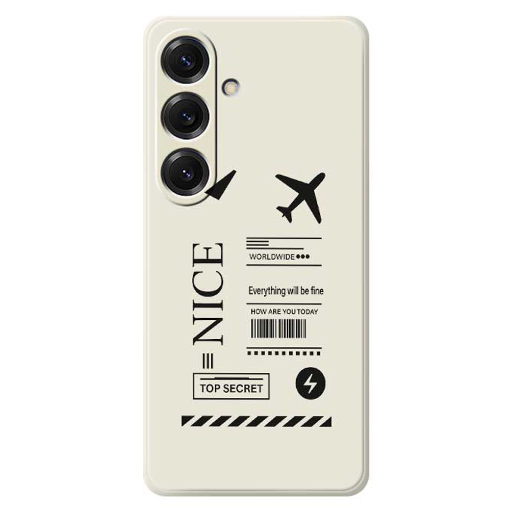 For Samsung Galaxy S25 Case Boarding Ticket Pattern Printing Straight Edge TPU Phone Back Cover - Beige