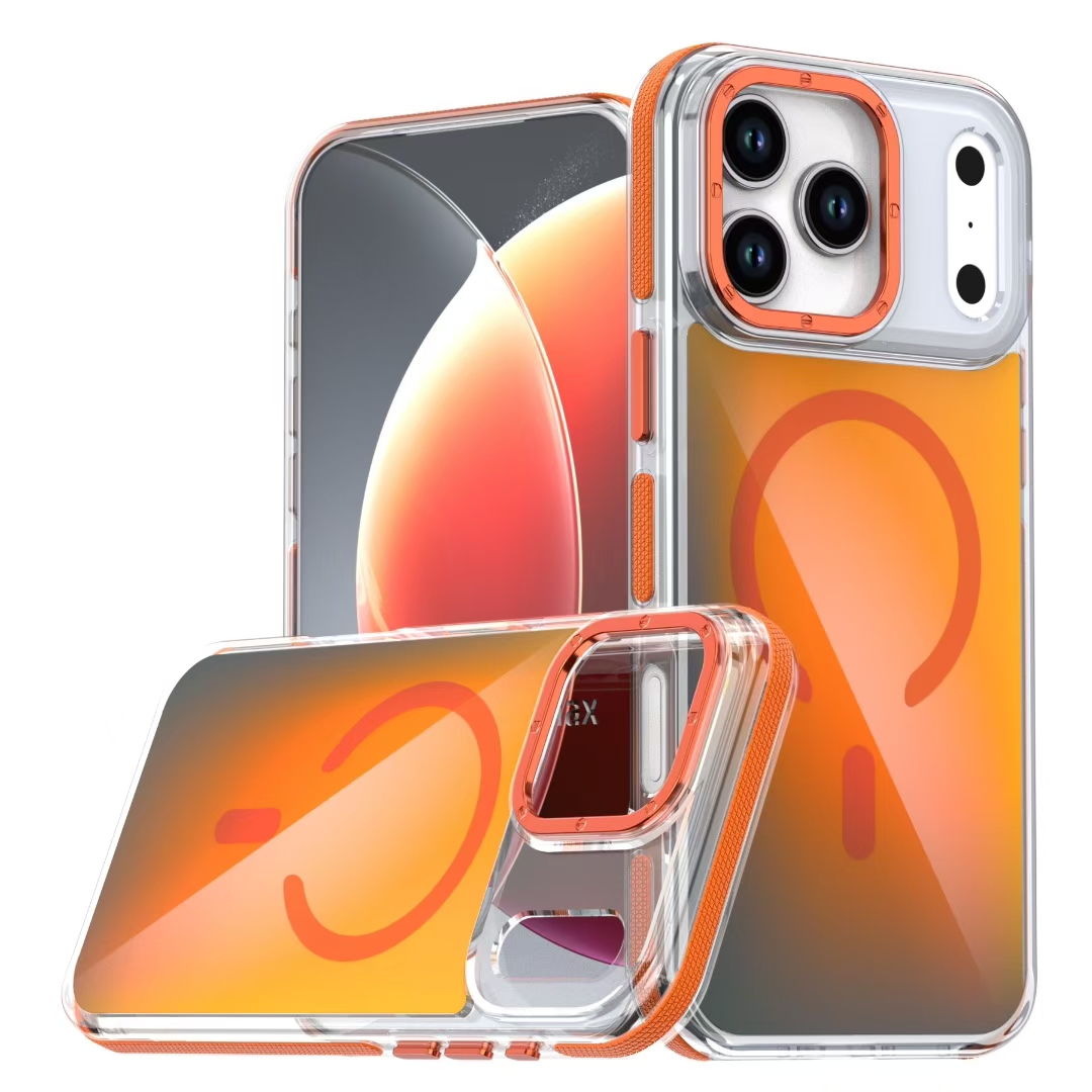 For iPhone 17 Pro Max Case Compatible with MagSafe Cute Fluorescent Design TPU Acrylic Phone Back Cover - Orange