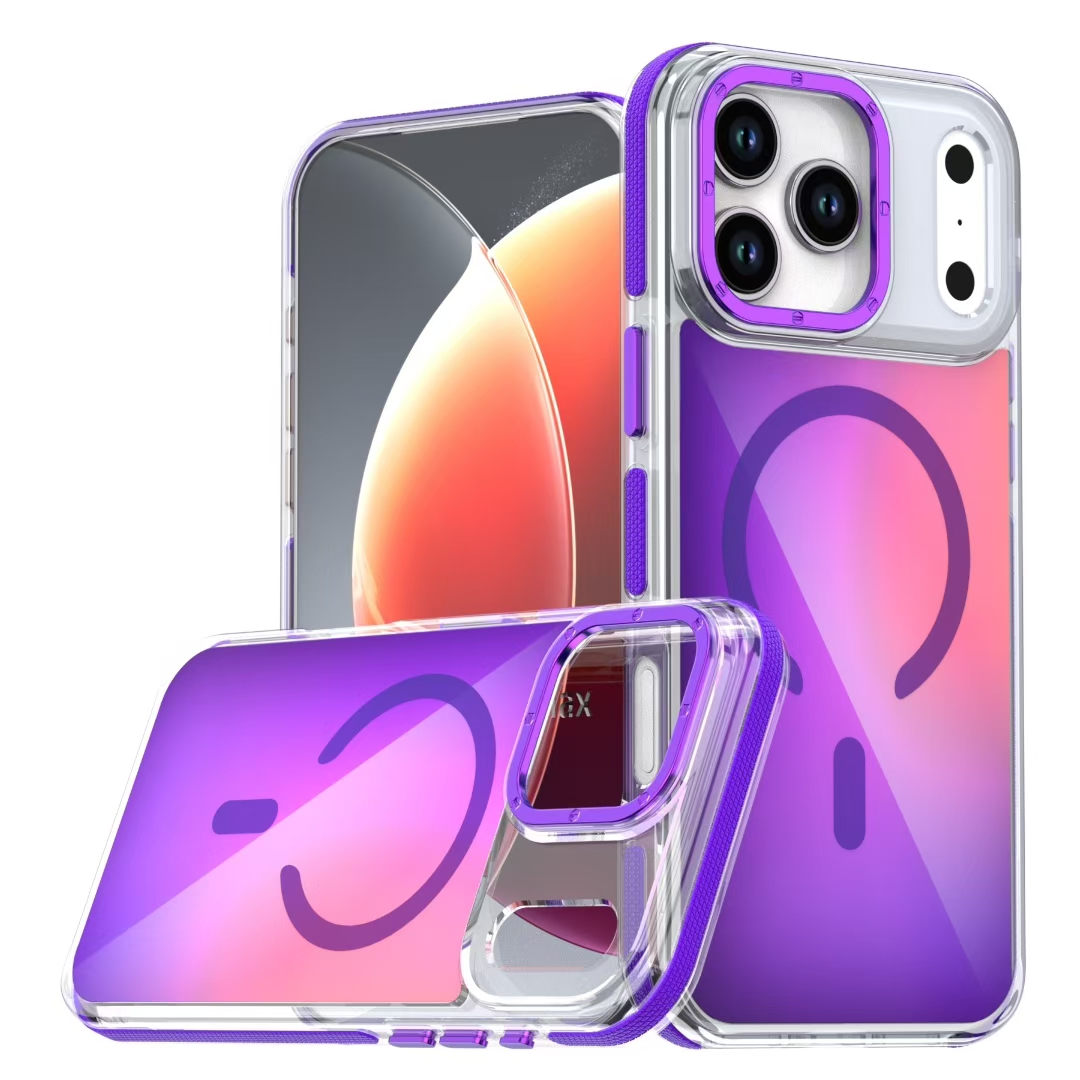 For iPhone 17 Pro Max Case Compatible with MagSafe Cute Fluorescent Design TPU Acrylic Phone Back Cover - Purple