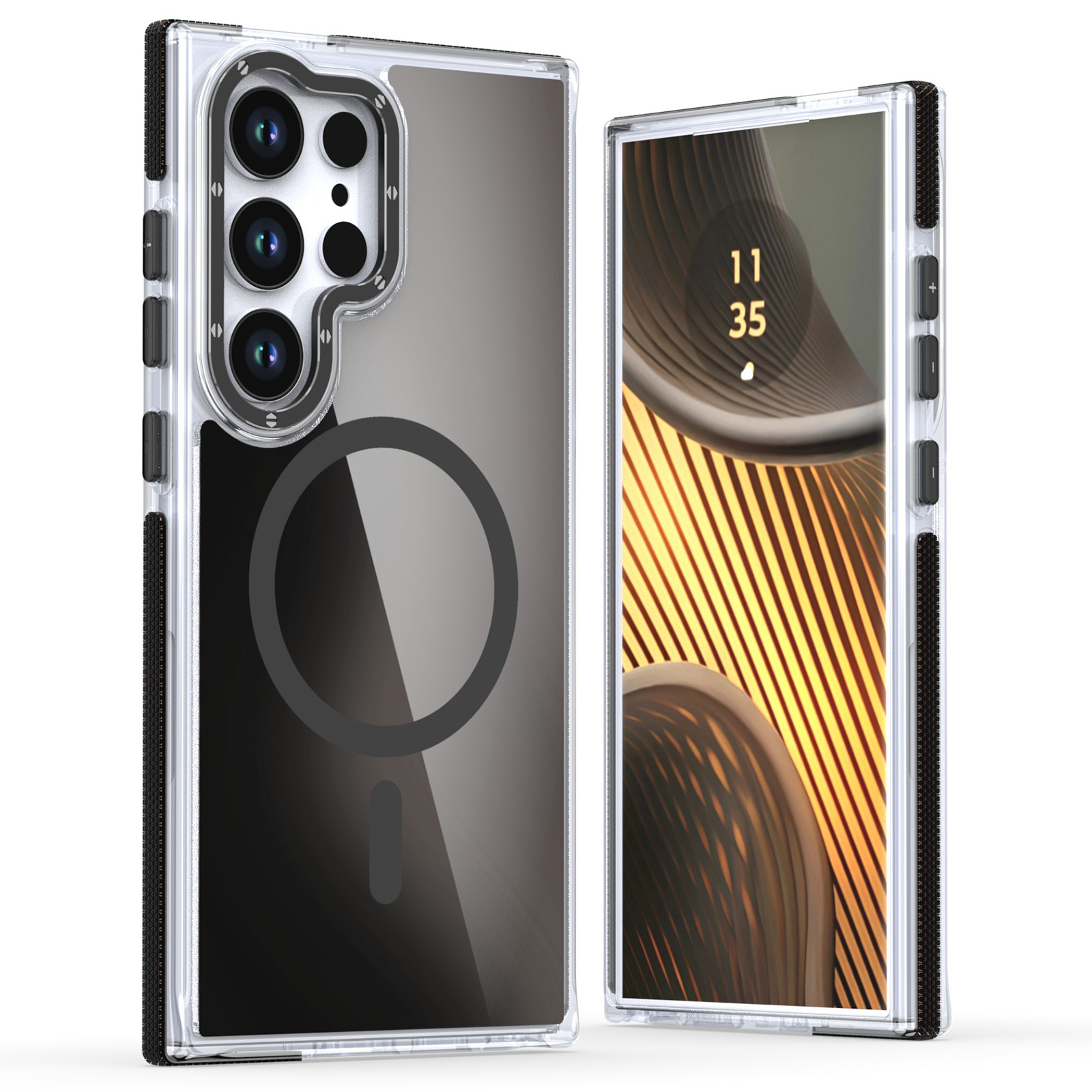 For Samsung Galaxy S25 Ultra Magnetic Case Cute Fluorescent Design TPU Acrylic Phone Back Cover - Black