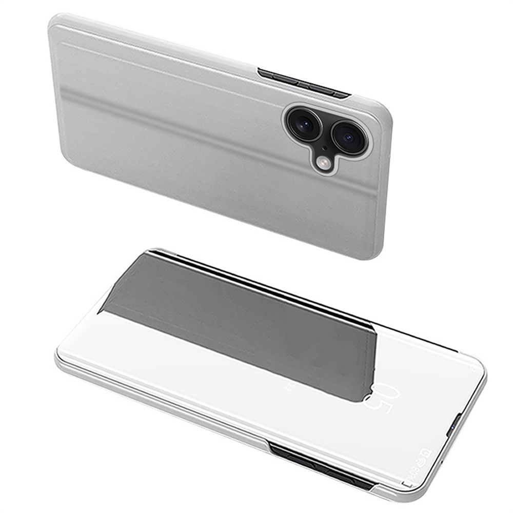 For iPhone 17 Case View Window Stand Leather Flip Phone Cover - Silver