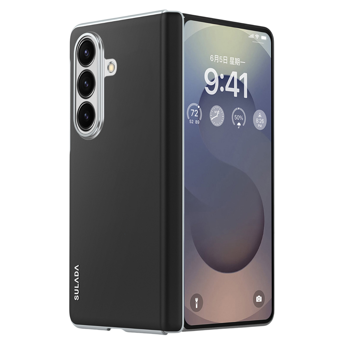 SULADA For Samsung Galaxy Z Fold7 5G Case Leather Back Cover Magnetic Case Hinge Protection - Black