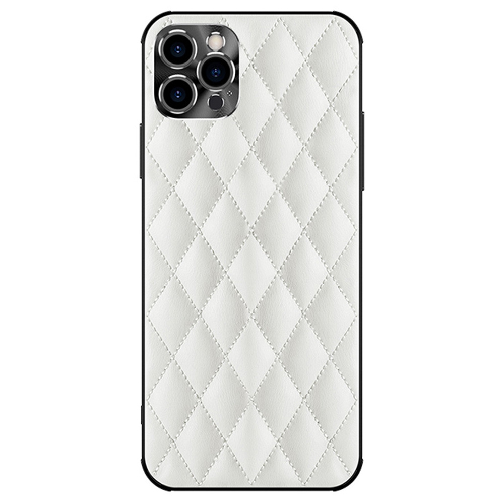 

PU Leather+TPU Cell Phone Cover for iPhone 13 Pro 6.1 inch, Anti-scratch Rhombus Texture Phone Back Case - White, iPhone 13 Pro