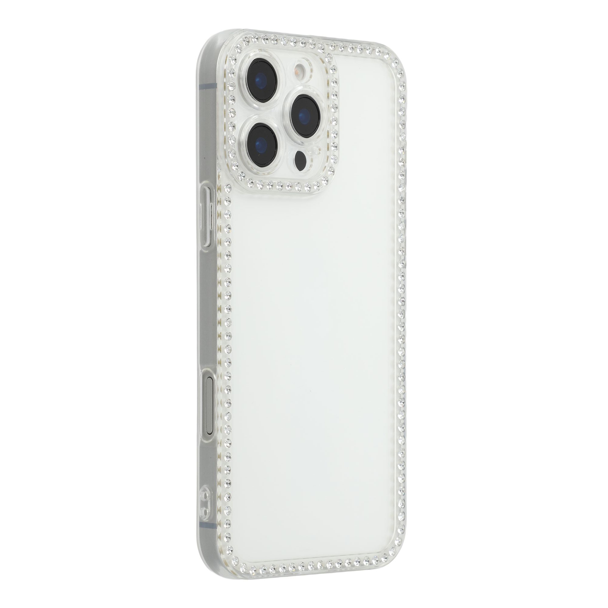 For iPhone 16 Pro Max TPU Case Rhinestone Decor Clear Phone Back Cover, Precise Cutout