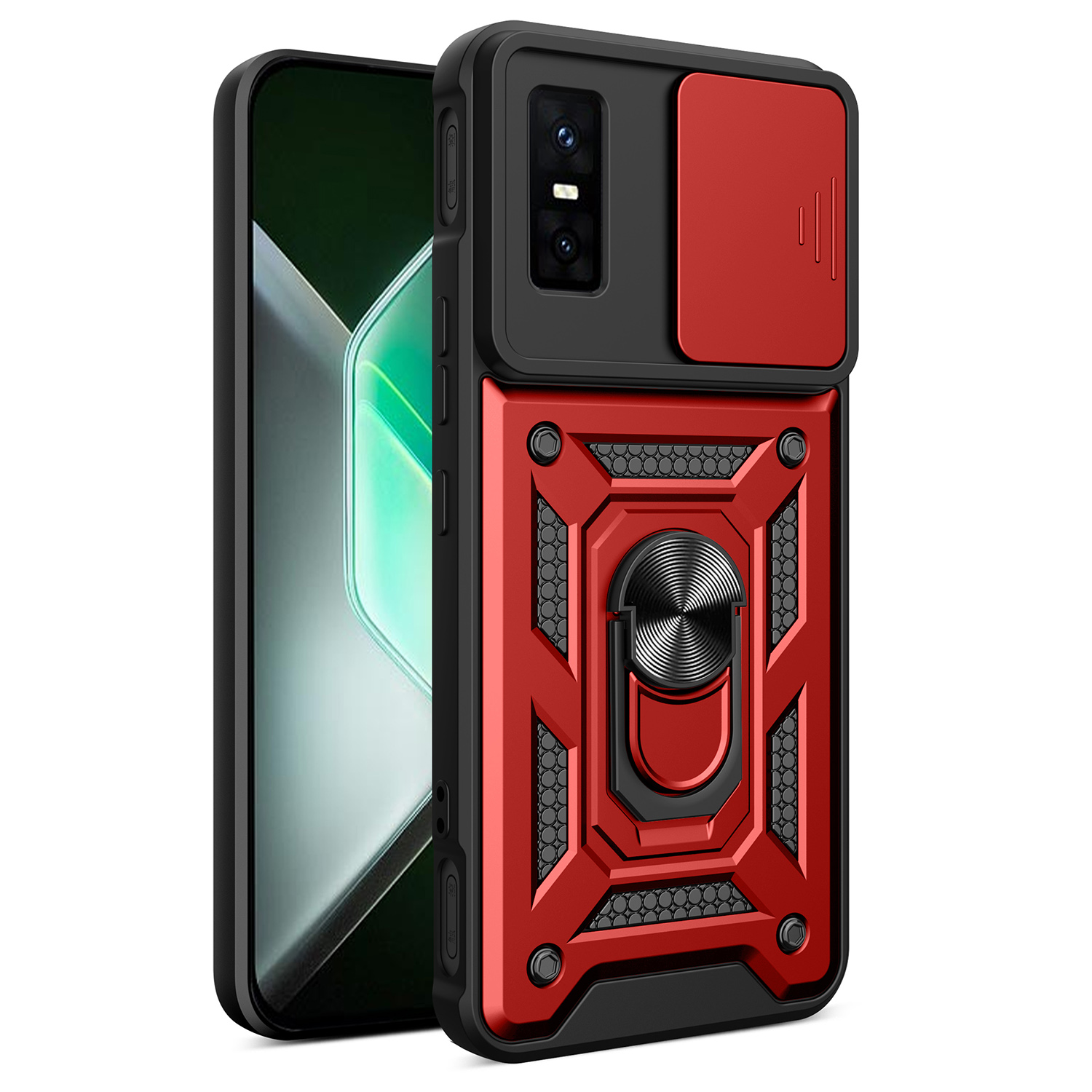 For Infinix GT 30 Pro 5G Case with Slide Camera Lid PC + TPU Kickstand Phone Cover - Red