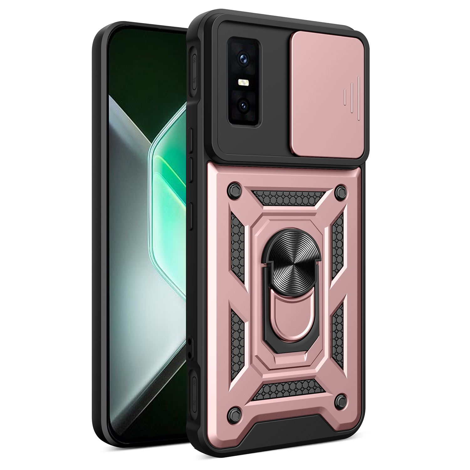 For Infinix GT 30 Pro 5G Case with Slide Camera Lid PC + TPU Kickstand Phone Cover - Rose Gold