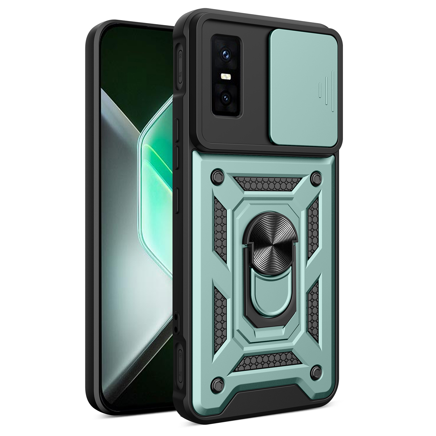 For Infinix GT 30 Pro 5G Case with Slide Camera Lid PC + TPU Kickstand Phone Cover - Green
