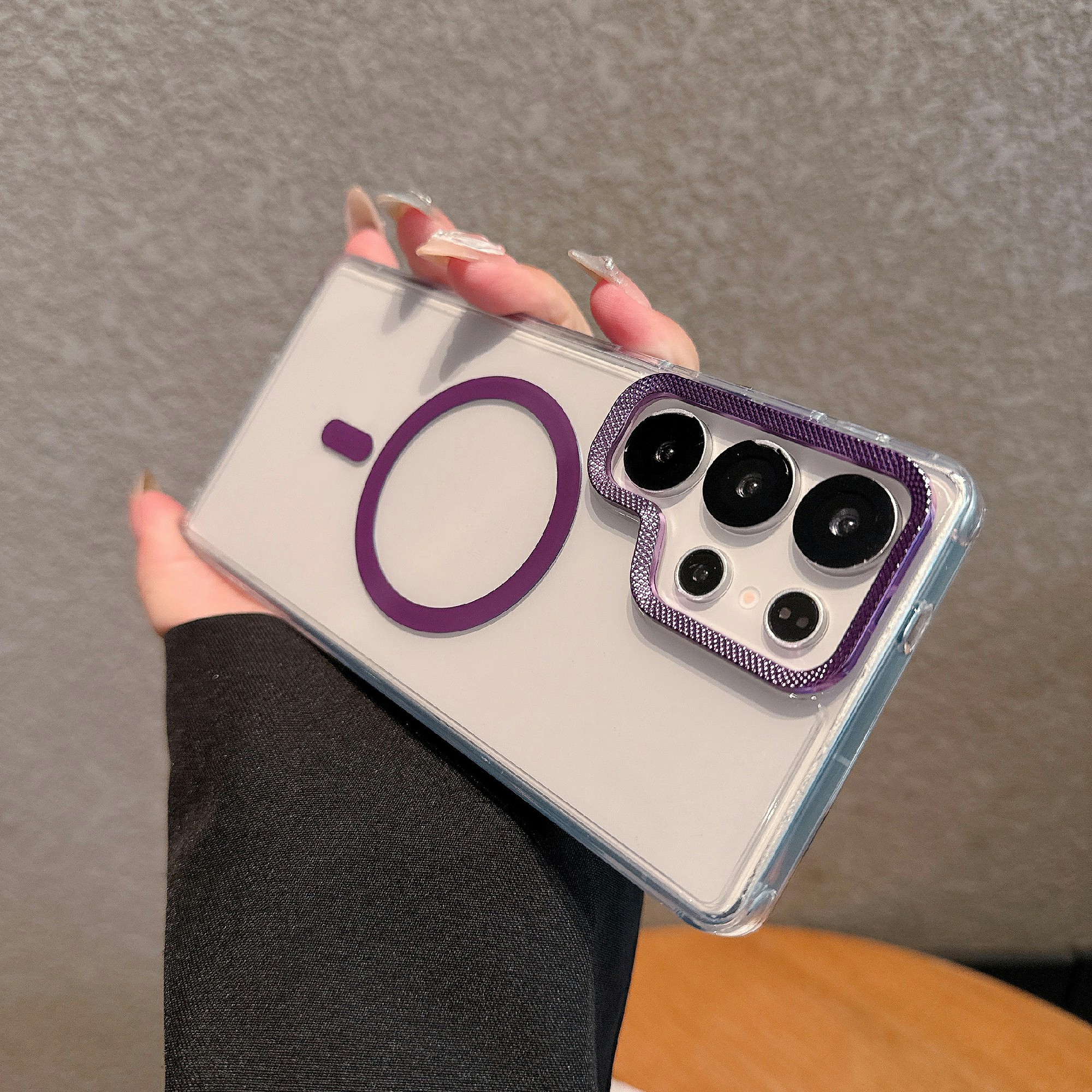 For Samsung Galaxy S25 Ultra Magnetic Case PC + TPU Clear Phone Cover with Diamond Texture Lens Frame - Purple