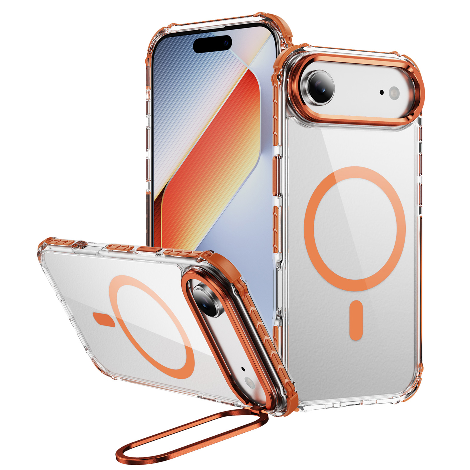 For iPhone Air Clear Phone Case with Lens Kickstand Cover Compatible with MagSafe - Orange