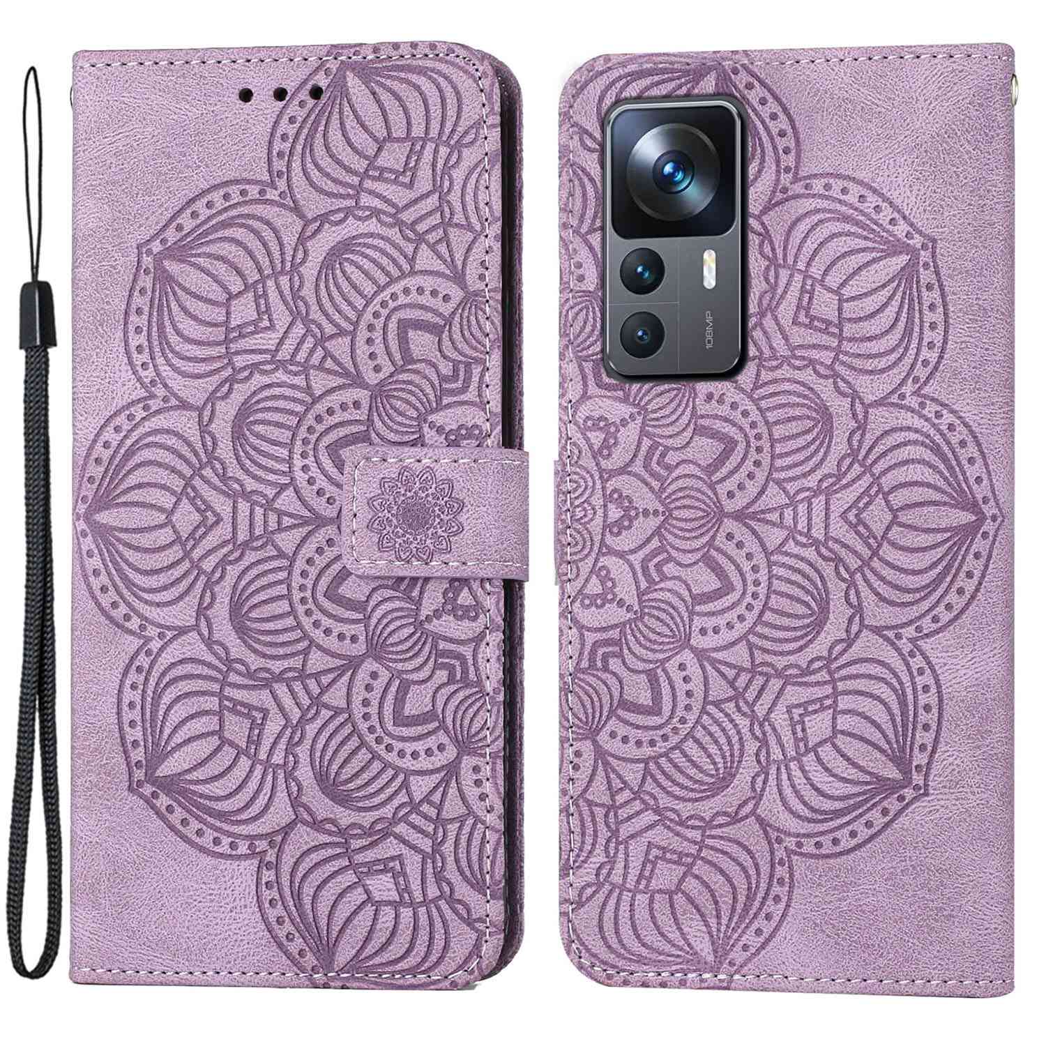 

Für Xiaomi 12T 5G / 12t Pro 5g / Redmi K50 Ultra 5G Drop-sof-geprägter Mandala Blumenbrieftasche PU Leder+weiche Tpu-abdeckung Mit Riemen - Violett, Xiaomi 12T 5G