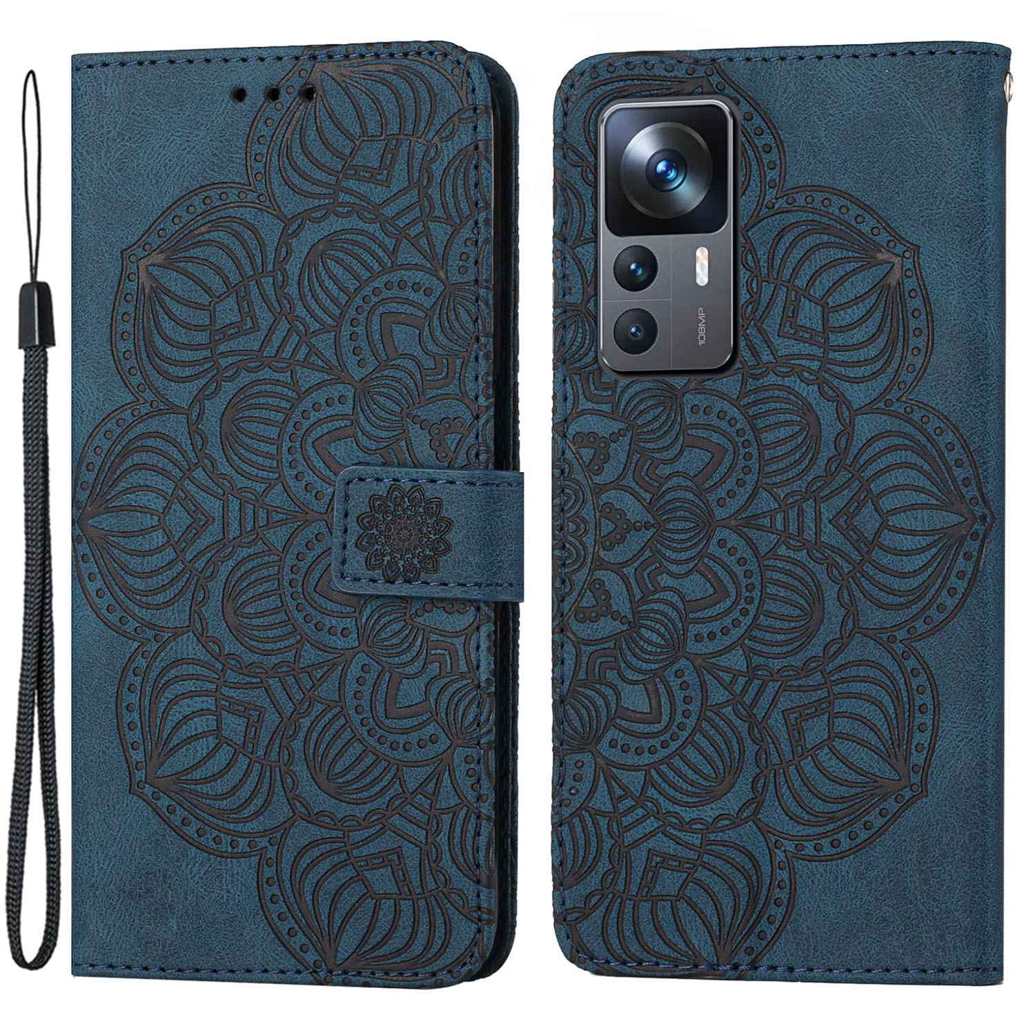 

Für Xiaomi 12T 5G / 12t Pro 5g / Redmi K50 Ultra 5G Drop-sof-geprägter Mandala Blumenbrieftasche PU Leder+weiche Tpu-abdeckung Mit Riemen - Blau, Xiaomi 12T 5G