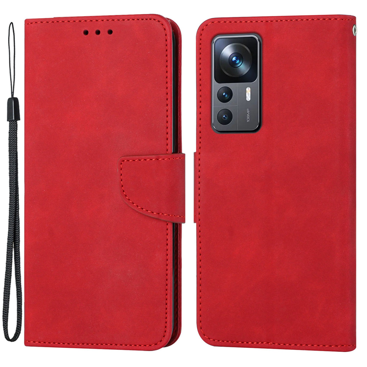 

Für Xiaomi 12T 5G / 12t Pro 5g / Redmi K50 Ultra 5g Feste Pu-leder-telefonhülle, Brieftaschenständer Design Anti-drogen-magnetverschluss Telefonhülle - Rot, Xiaomi 12T 5G