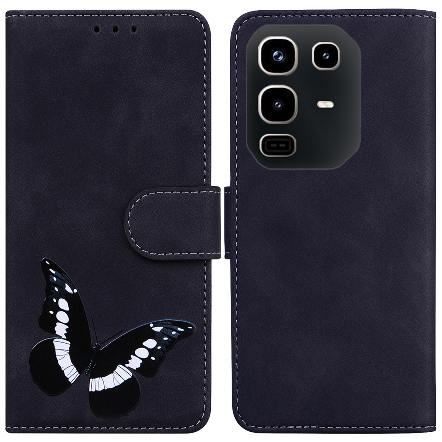 For Infinix Note 50 Pro 4G  /  Note 50 4G Stand Case PU Leather Phone Cover Butterfly Printed - Black