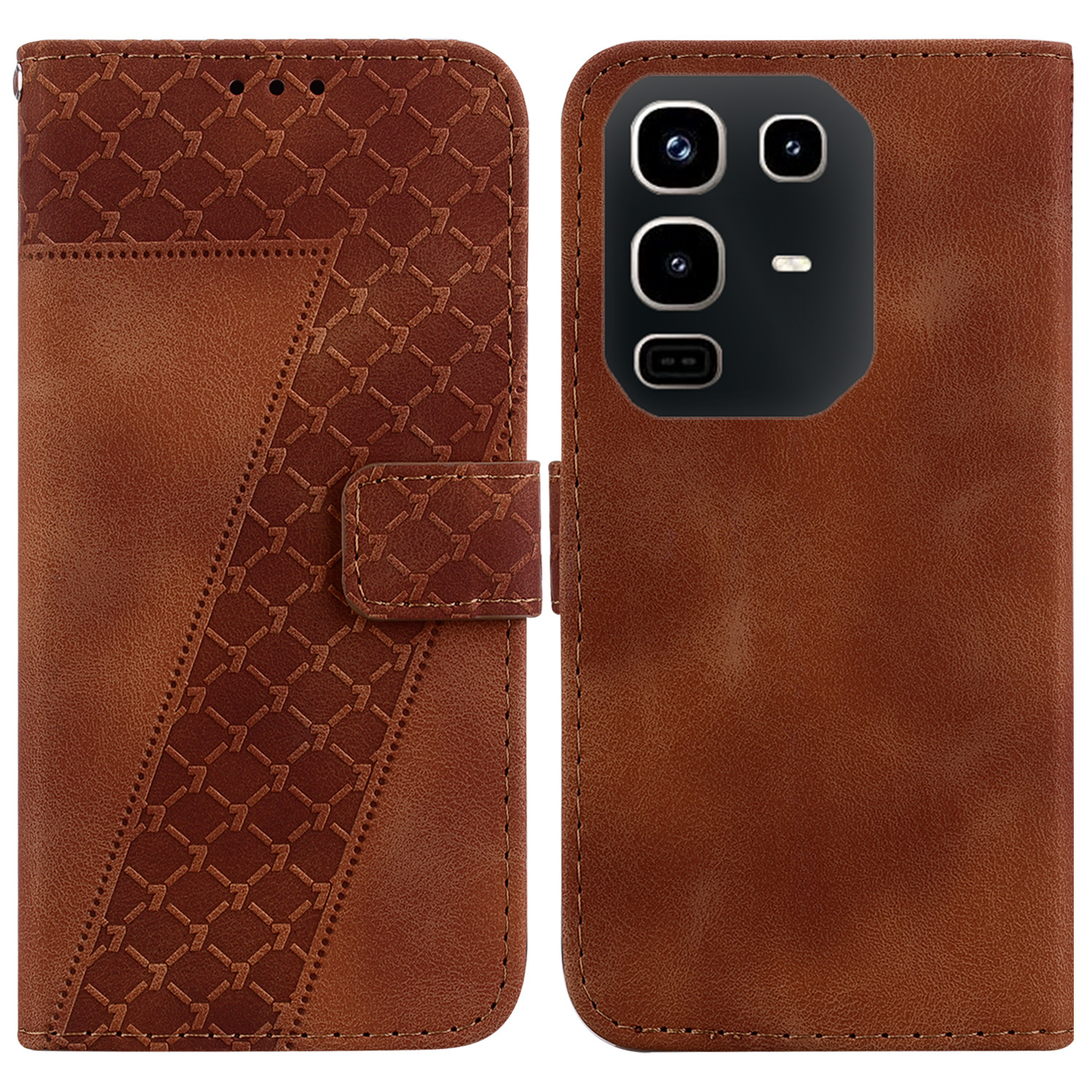For Infinix Note 50 4G  /  Note 50 Pro 4G Stand Case 7-Shaped Pattern Imprint Leather Phone Cover with Strap - Brown