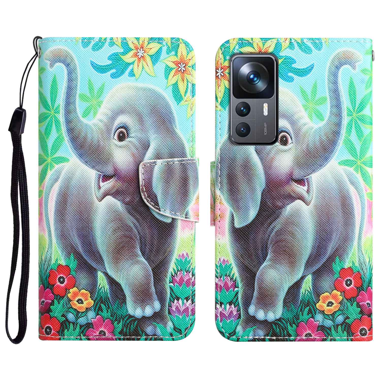 

Für Xiaomi 12T 5G / 12t Pro 5g / Redmi K50 Ultra 5G Cross Textur PU Leder Schockdesdecker Abdeckungsmuster Druckspurpolster Wallet Hülle - Elefant, Xiaomi 12T 5G