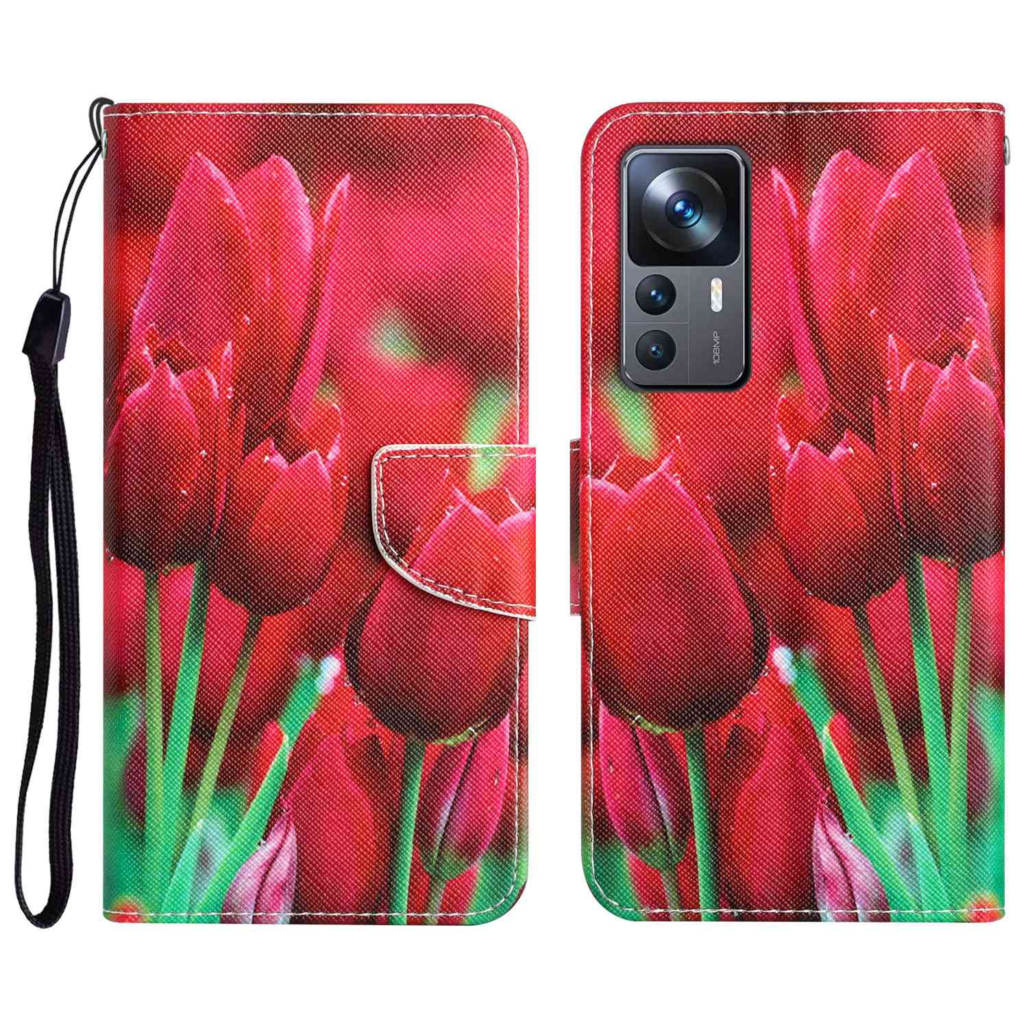 

Für Xiaomi 12T 5G / 12t Pro 5g / Redmi K50 Ultra 5G Cross Textur PU Leder Schockdesdecker Abdeckungsmuster Druckspurpolster Wallet Hülle - Tulpe, Xiaomi 12T 5G