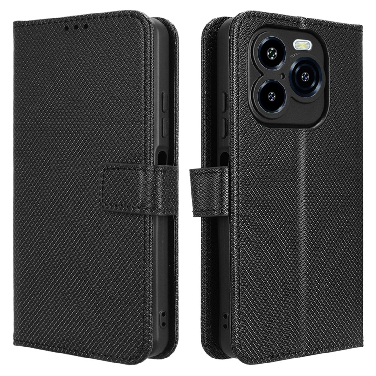 For Oukitel C65 / C65 Pro Leather Wallet Case with Strap Diamond Texture Phone Cover - Black