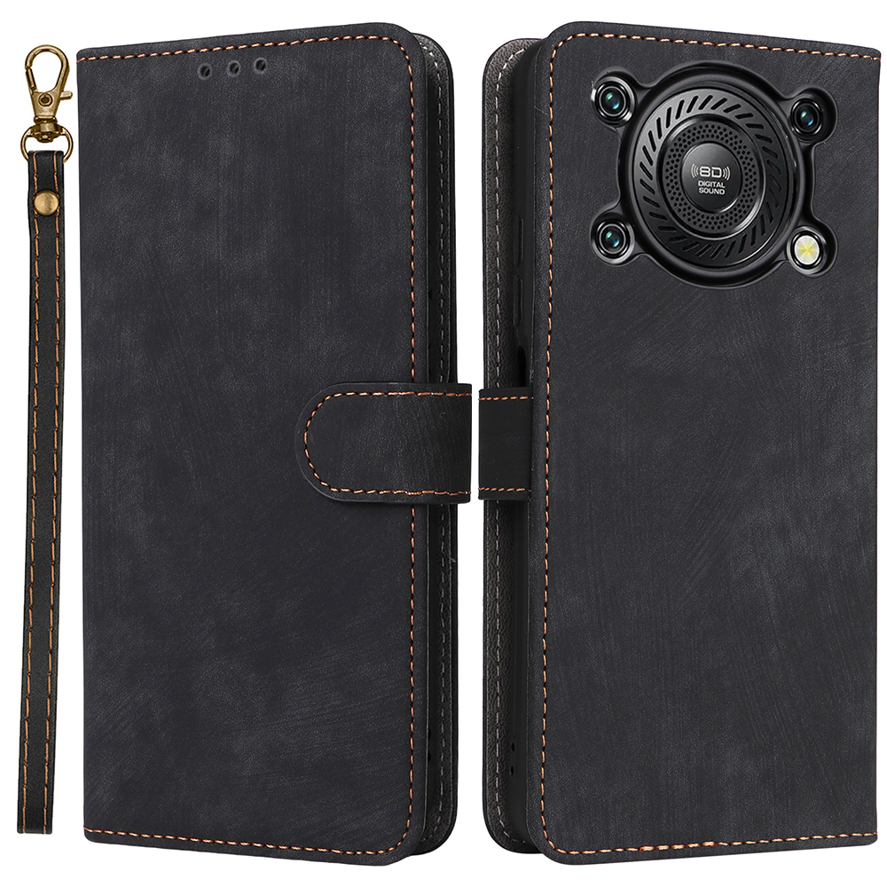 For Oukitel C60 / C60 Pro Case Wallet RFID Blocking PU Leather Phone Cover Stand with Strap - Black