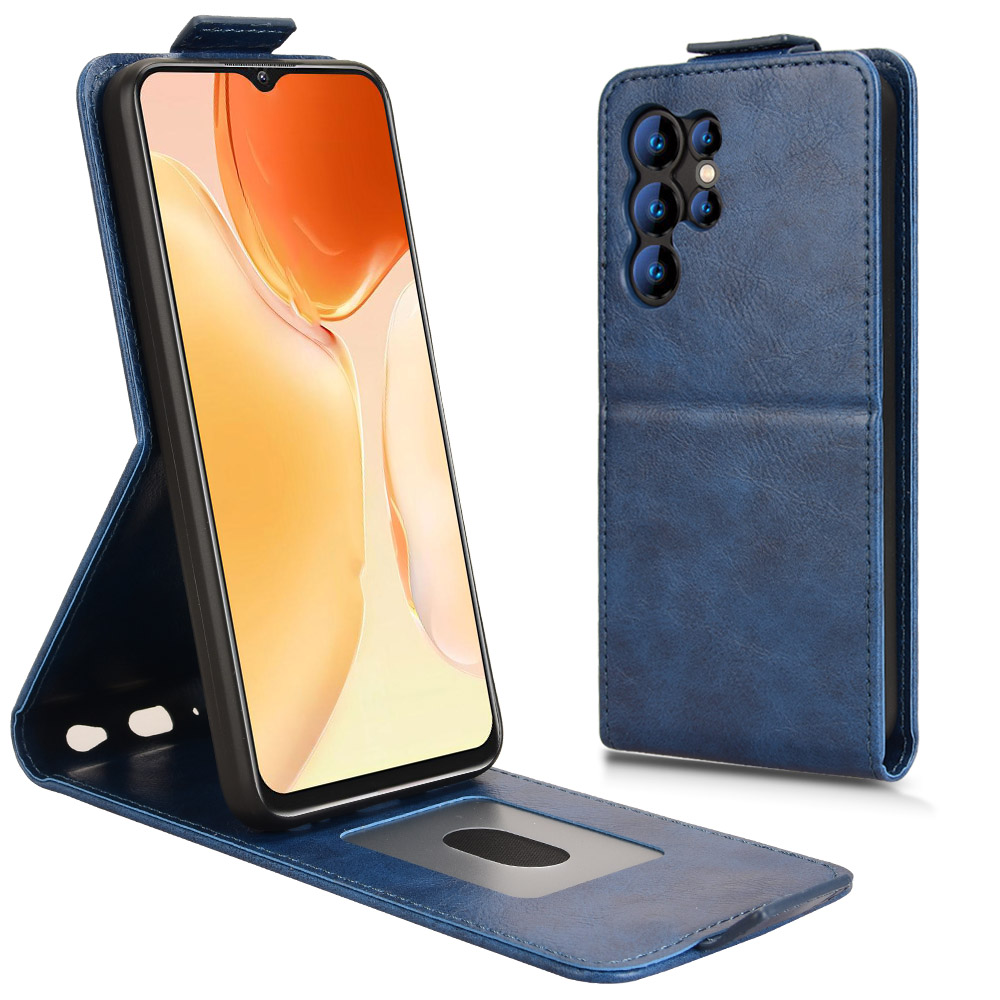 For Oukitel C1 Pro  /  C1 Stand Case Magnetic Clasp Vertical Flip Leather Phone Cover with Card Holder - Dark Blue