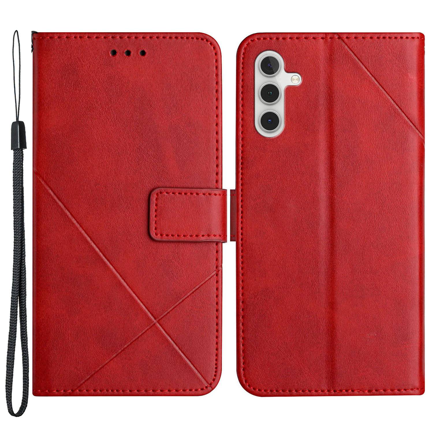 

Für Samsung Galaxy A14 5G Feste Farbe PU Leder Magnetic Flip Phone Case Line Spreng Wallet Ständer Stoßdicht - Rot, Galaxy A14 5G