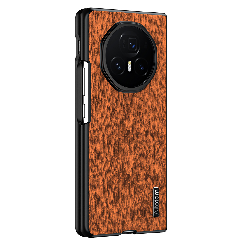 For Honor Magic V5 5G Case Wood Texture PU Leather Coated PC TPU Phone Cover - Brown