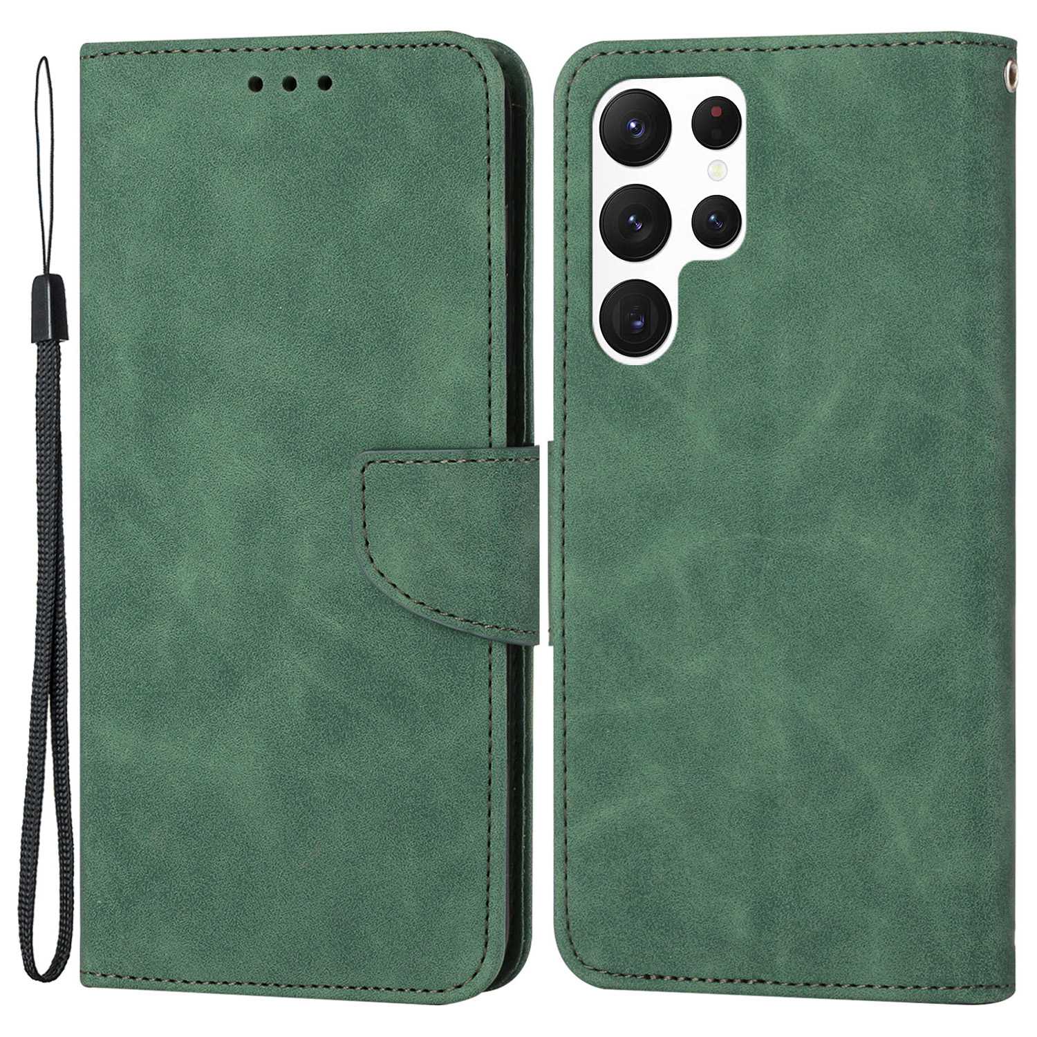 

For Samsung Galaxy S23 Ultra Solid Color PU Leather Wallet Case Magnetic Closure Stand Flip Protective Phone Cover - Green, Galaxy S23 Ultra