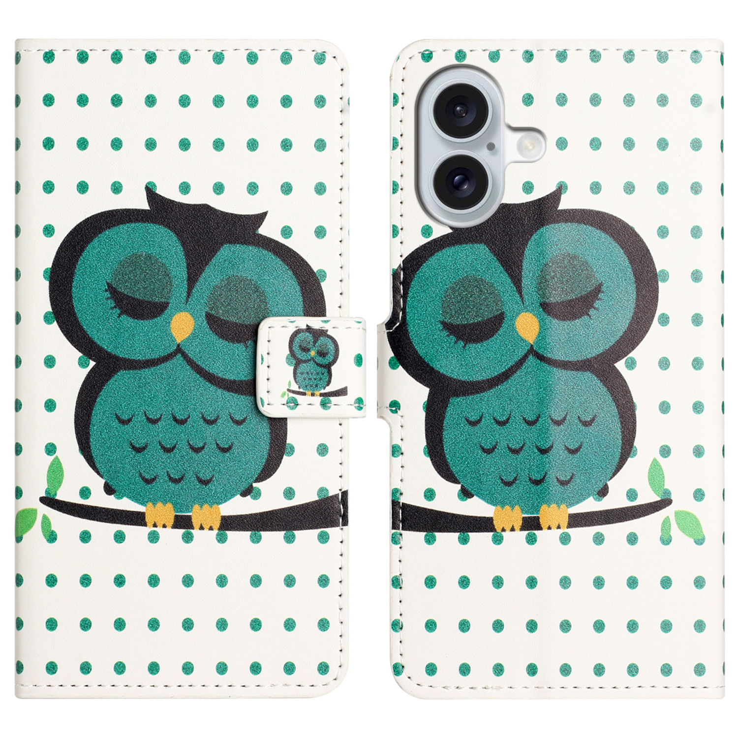 For iPhone 17 Case Pattern Print PU Leather Wallet Phone Cover - Dots Owl