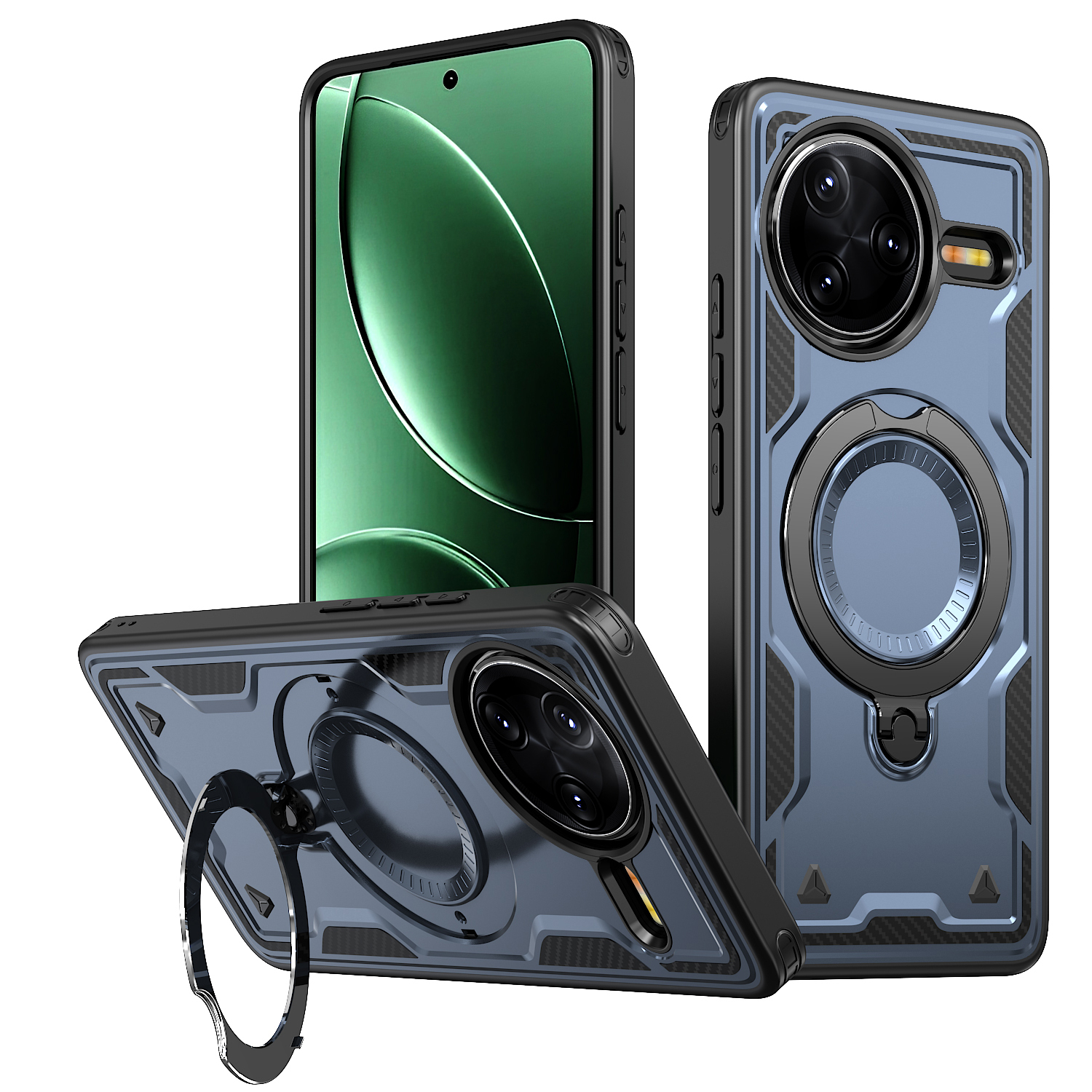 Magnetic Case For Xiaomi Redmi K80 5G / K80 Pro 5G / Poco F7 Pro 5G / F7 Ultra 5G Military Protection PC + TPU Kickstand Phone Cover - Blue