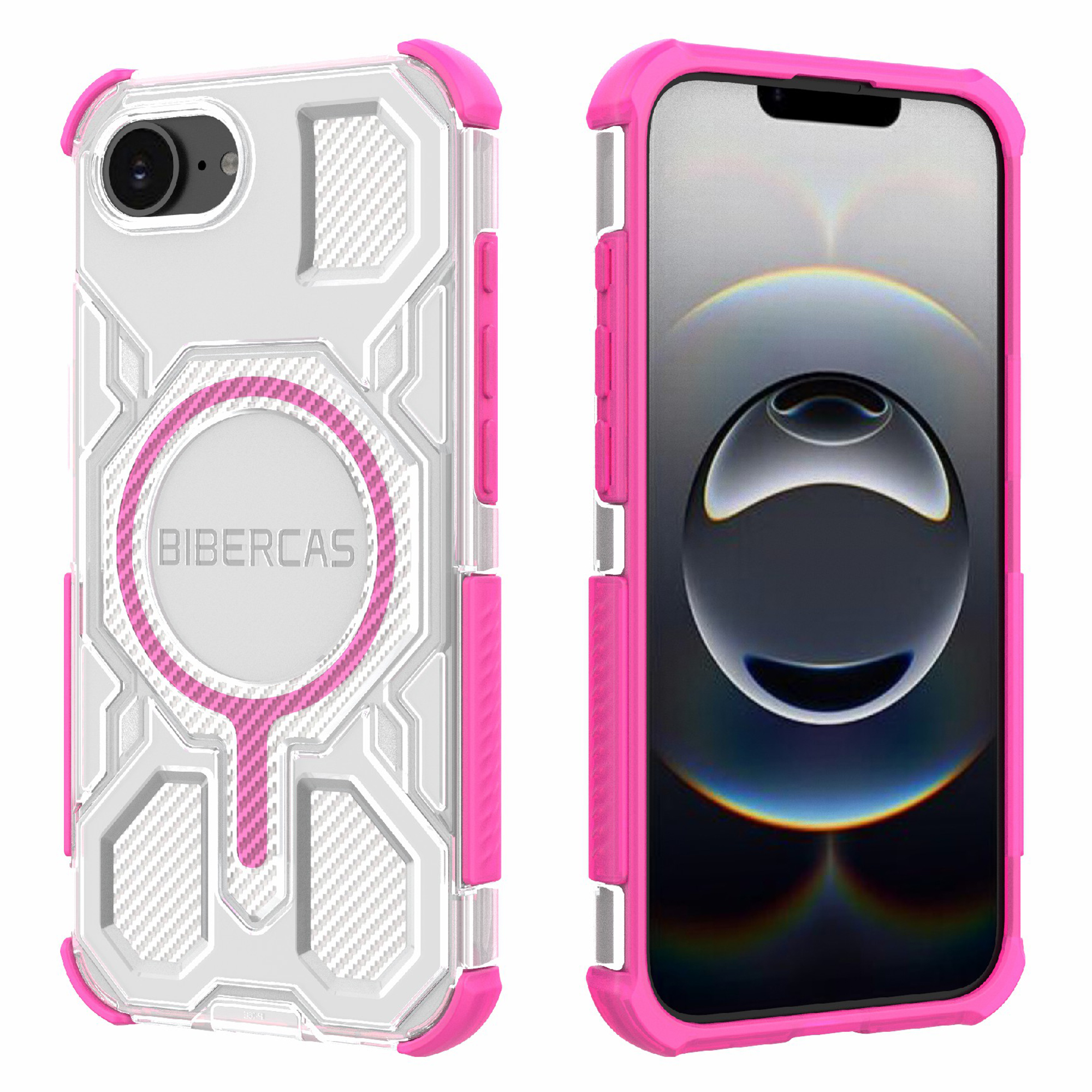 BIBERCAS J-16 Transparent Series For iPhone 17e / 16e Case Compatible with MagSafe TPU + PC Phone Cover - Pink