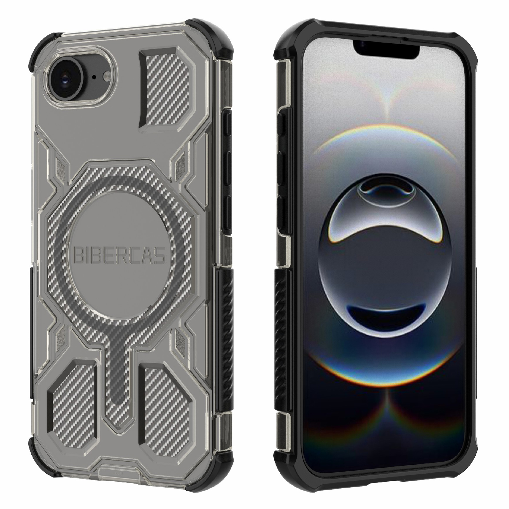 BIBERCAS J-16 Transparent Series For iPhone 17e / 16e Case Compatible with MagSafe TPU + PC Phone Cover - Black