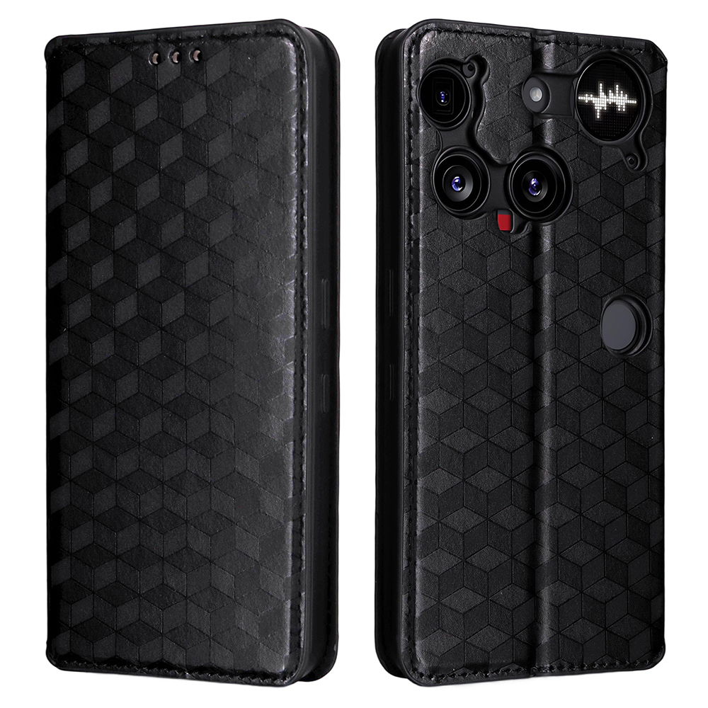 For Nothing Phone (3) 5G Case Wallet Rhombus Imprinted Leather Phone Cover - Black