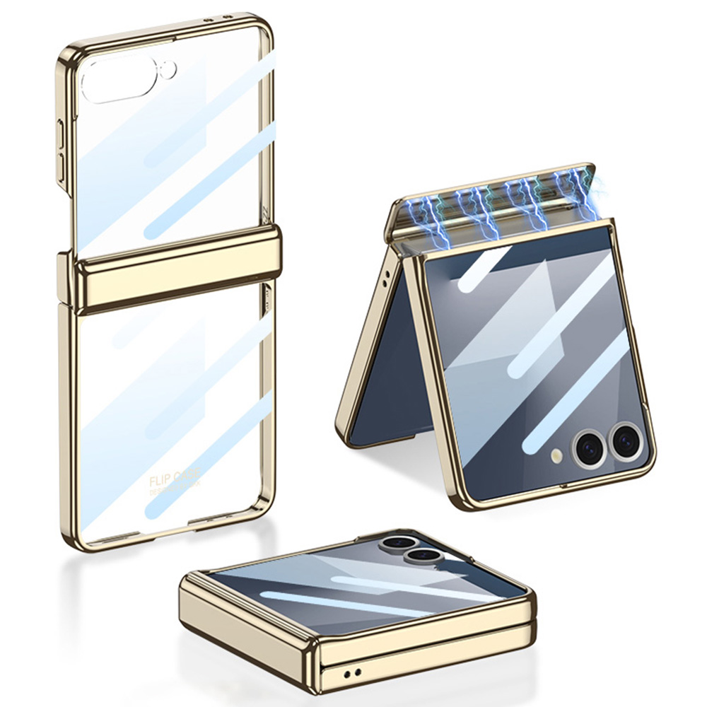 GKK For Samsung Galaxy Z Flip7 5G Case Hinge Protection PC Tempered Glass Clear Phone Back Cover - Champagne Gold