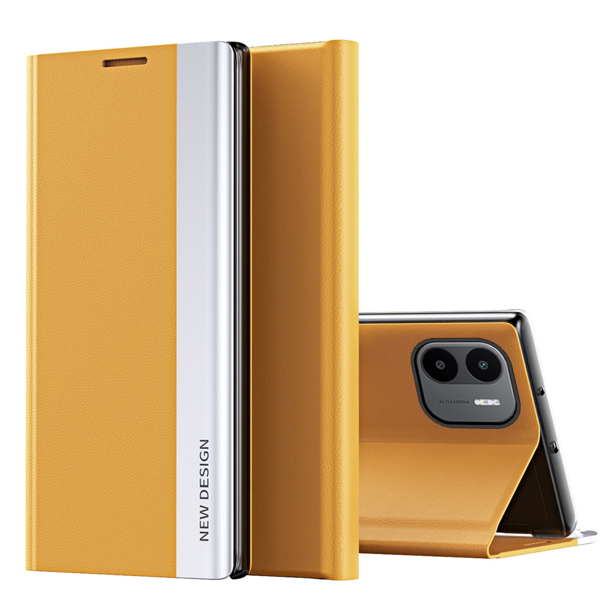 

Für Xiaomi Redmi A1 4g / A2 4G PU Leder Flip Ständer Deckung Elektroplierendes Telefonfall - Gelb, Xiaomi Redmi A2 4G