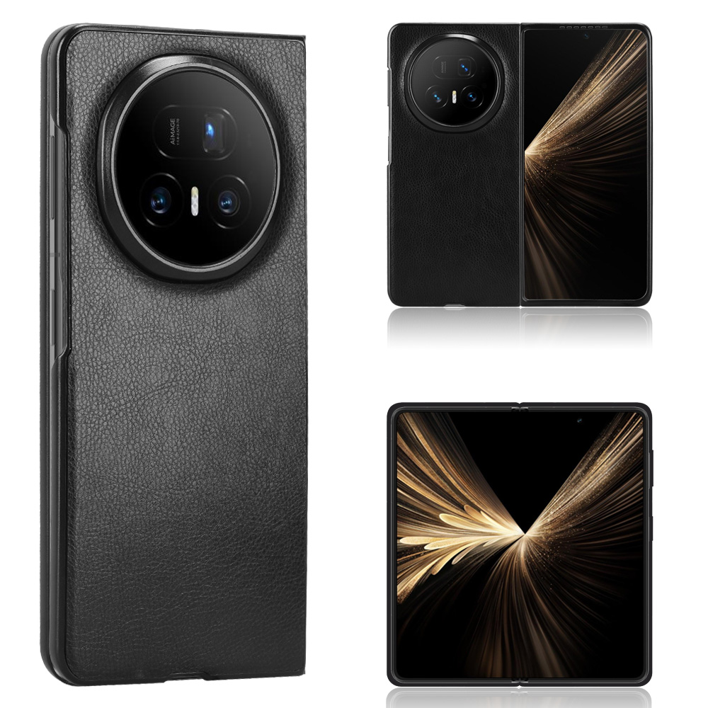 For Honor Magic V5 5G Case Litchi Texture PU Leather + PC Phone Cover - Black