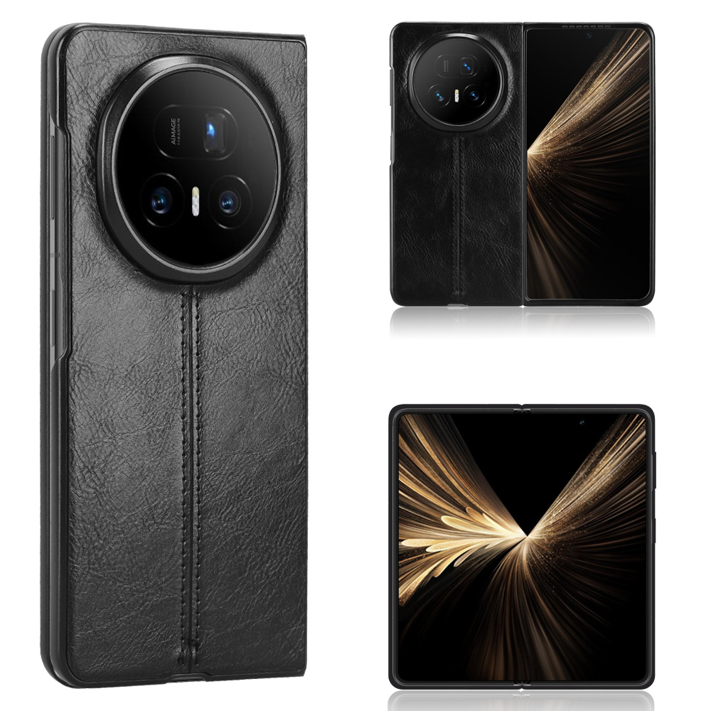 For Honor Magic V5 5G Case Stitching Line PU Leather Coated PC Phone Cover - Black