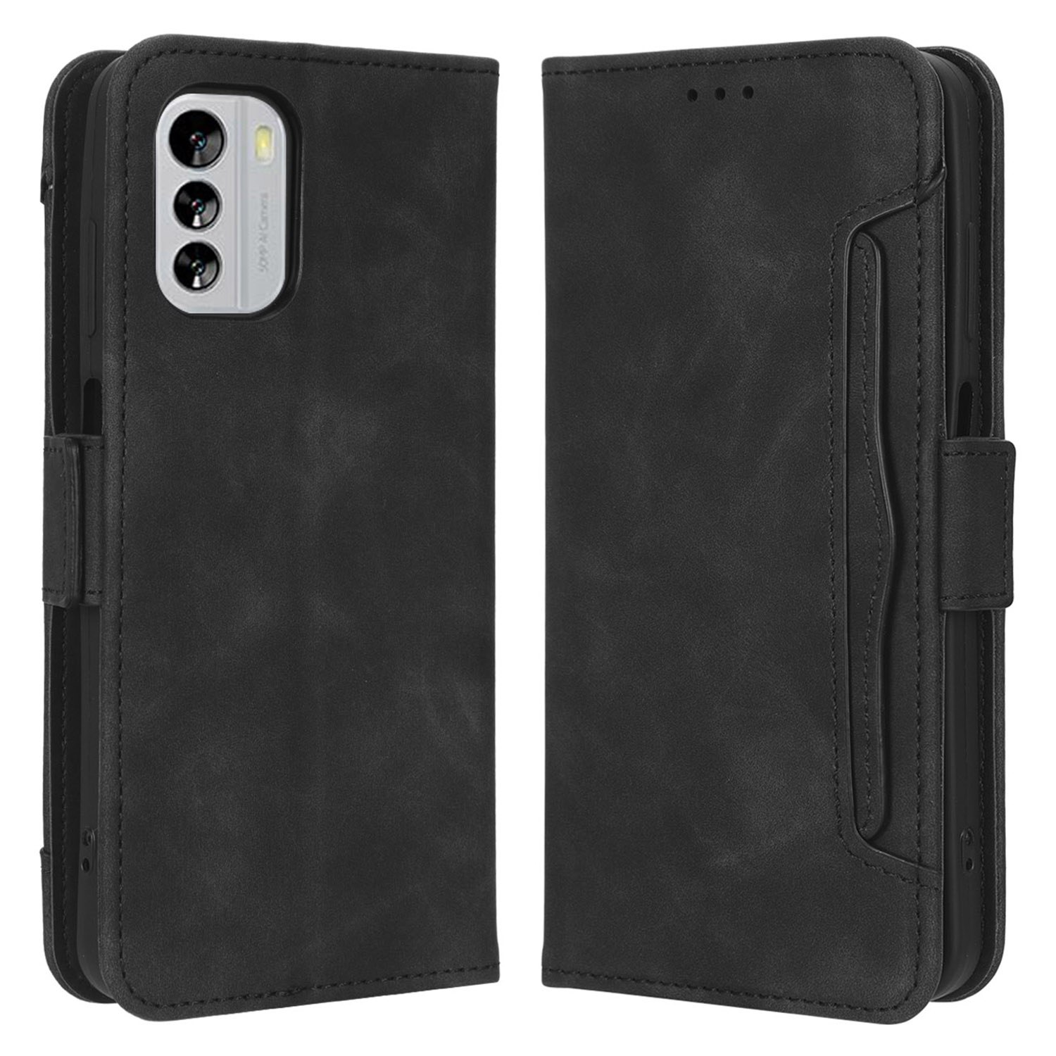 

Für Nokia G60 5G Mehrere Kartensteckplätze PU Leder Hülle Wallet Stand Magnetic Clasp Folio Flip Telefonabdeckung - Schwarz, Nokia G60 5G