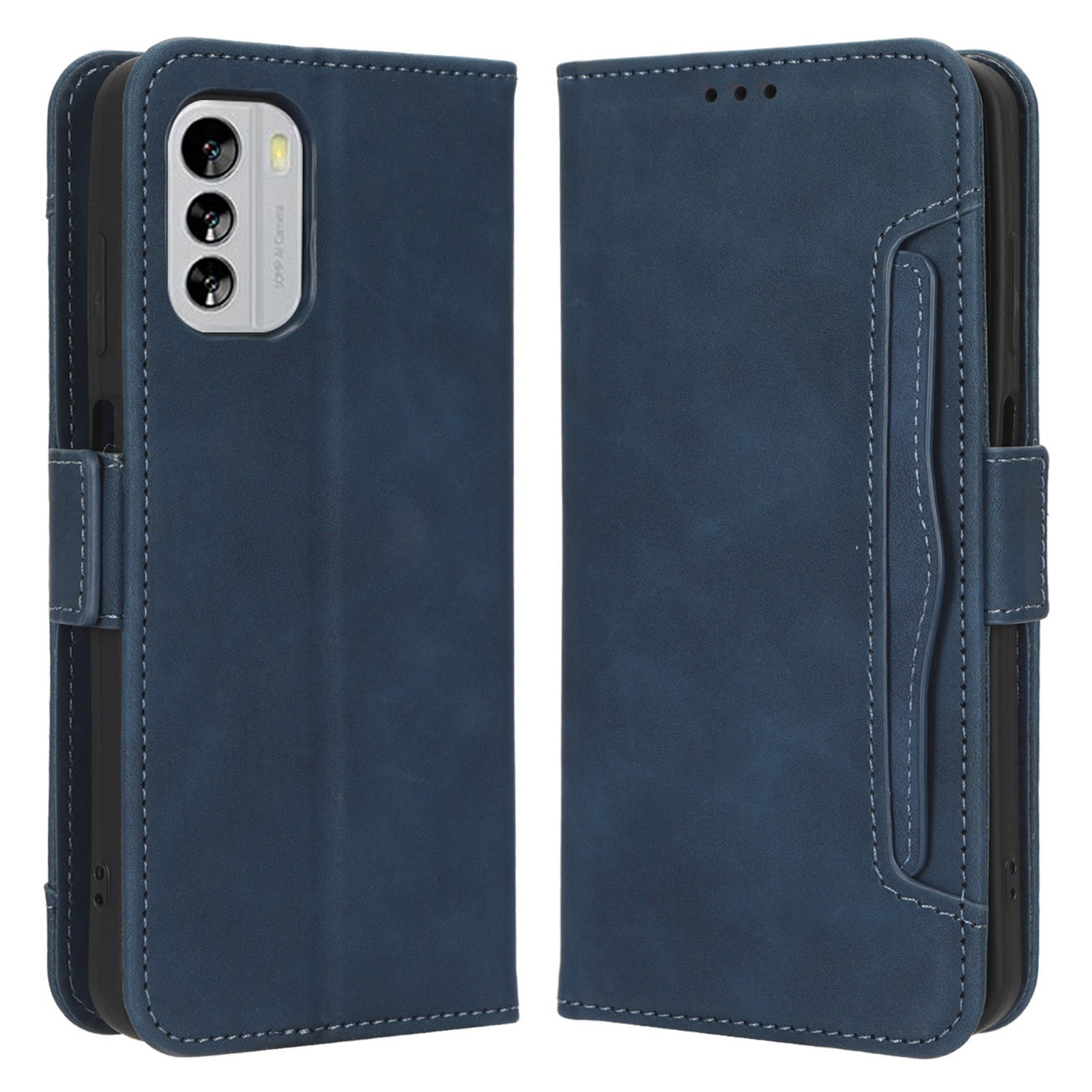 

Für Nokia G60 5G Mehrere Kartensteckplätze PU Leder Hülle Wallet Stand Magnetic Clasp Folio Flip Telefonabdeckung - Blau, Nokia G60 5G