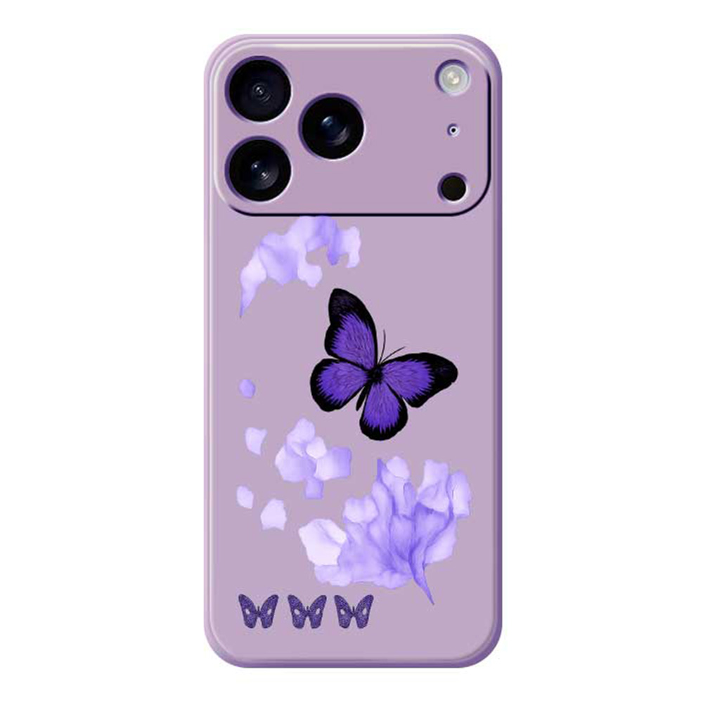 For iPhone 17 Pro Case Purple Butterfly Pattern Printing Straight Edge TPU Phone Back Cover - Purple