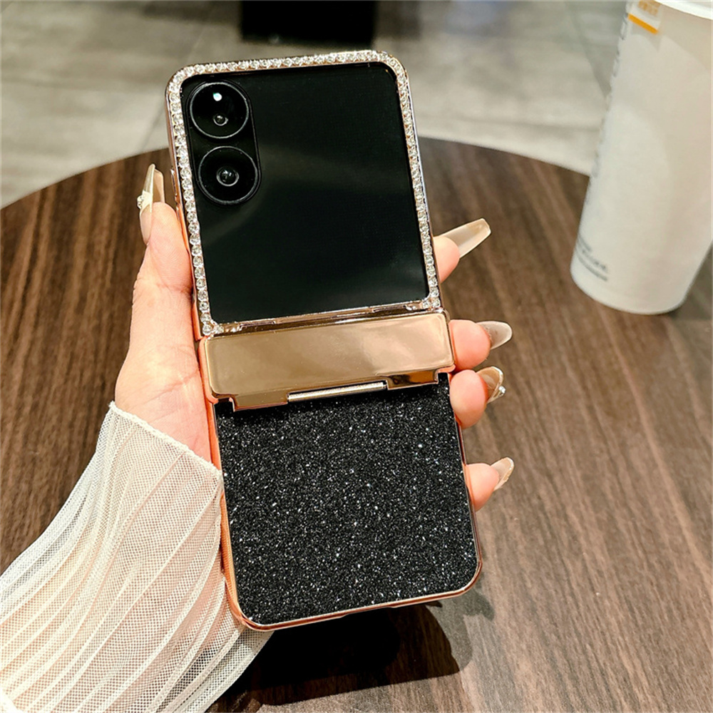 For Xiaomi Mix Flip 2 Case Hinge Protection Rhinestone Glitter PC Phone Cover - Black