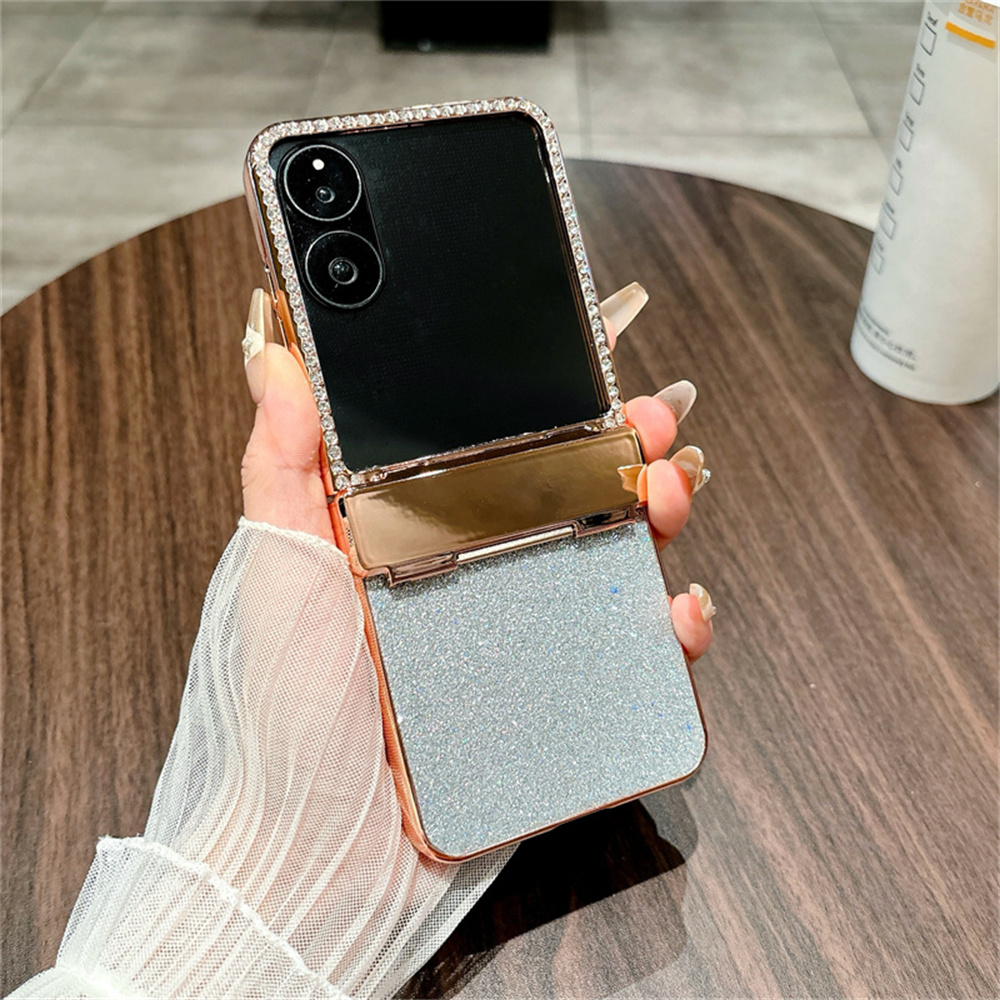 For Xiaomi Mix Flip 2 Case Hinge Protection Rhinestone Glitter PC Phone Cover - Silver
