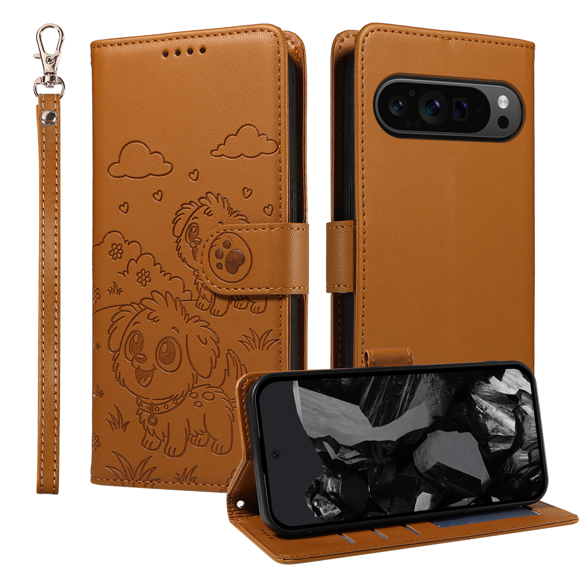 For Google Pixel 9 Pro / Google Pixel 10 / Google Pixel 10 Pro / Google Pixel 9 Case RFID Blocking Imprinted Dog Pattern PU Leather Phone Cover with W