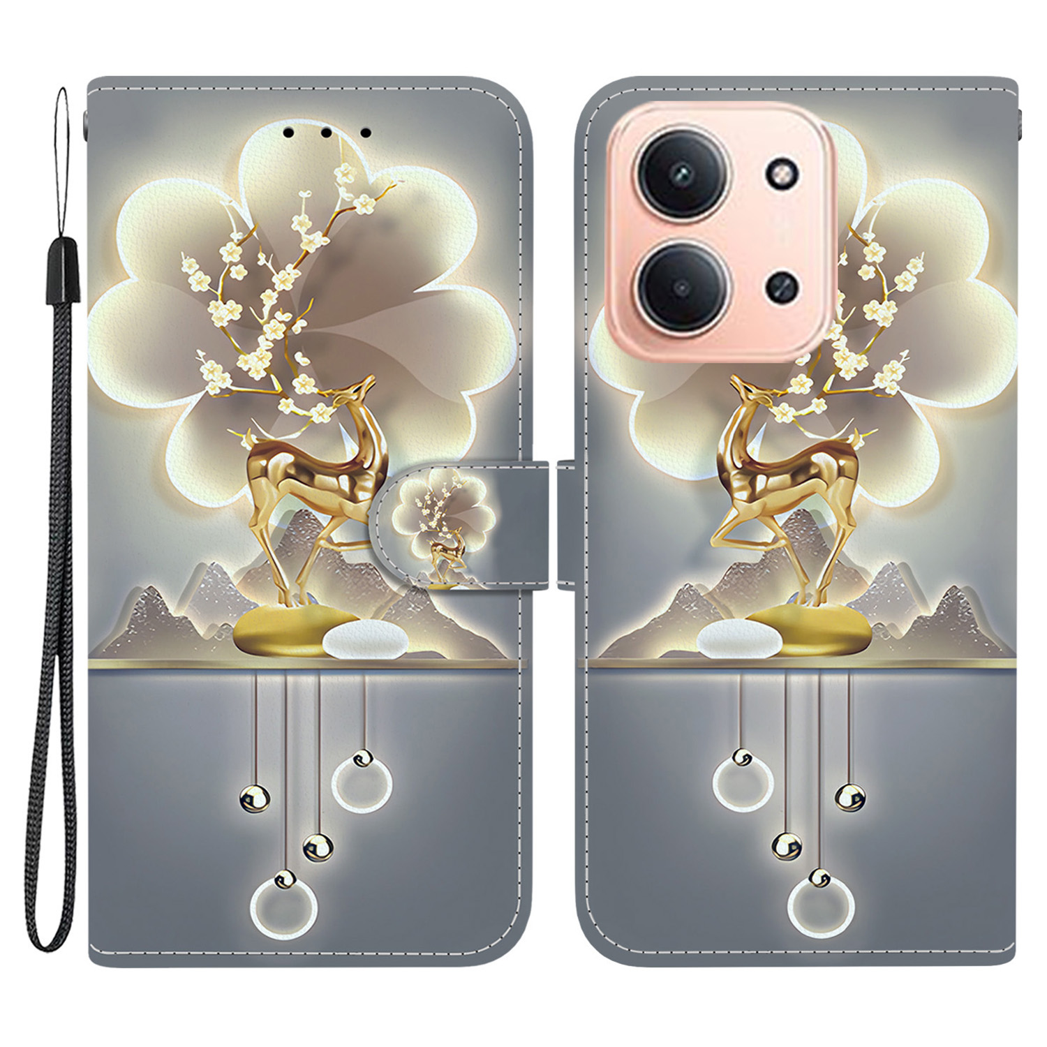 For Xiaomi Redmi 15C 5G (EU) (173mm) / 15C 4G (EU) (173mm) Case Pattern Printing Leather Wallet Phone Cover with Lanyard - Sika Deer