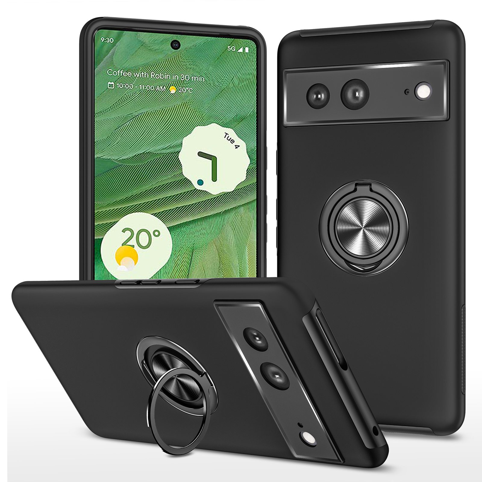 

Für Google Pixel 7 5G Ring Kickstand Armor Phone Hülle Hartes PC Soft TPU Stoßfänger Stoßdämpfer Schutzschutzabdeckung - Schwarz, Google Pixel 7 5G