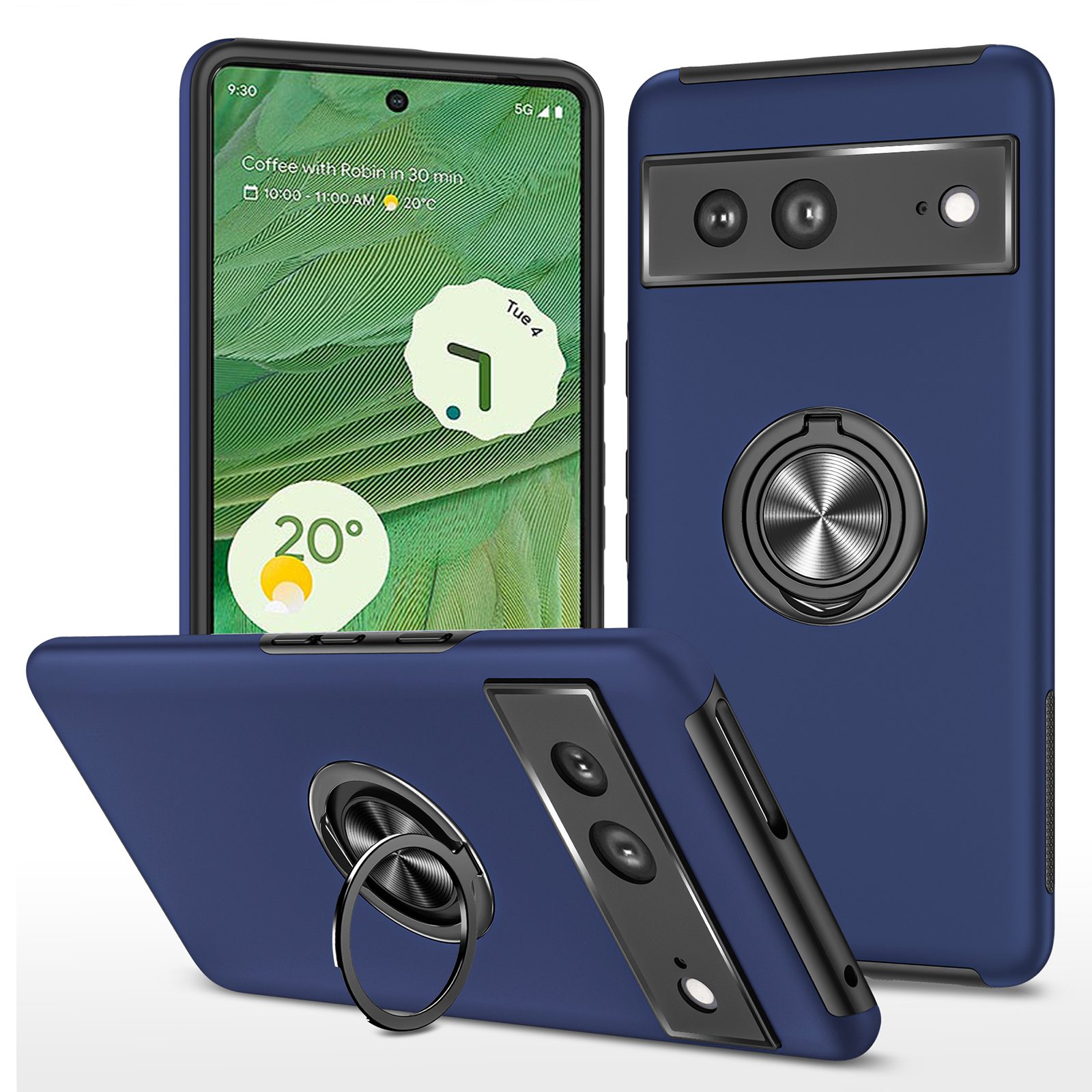

Für Google Pixel 7 5G Ring Kickstand Armor Phone Hülle Hartes PC Soft TPU Stoßfänger Stoßdämpfer Schutzschutzabdeckung - Blau, Google Pixel 7 5G