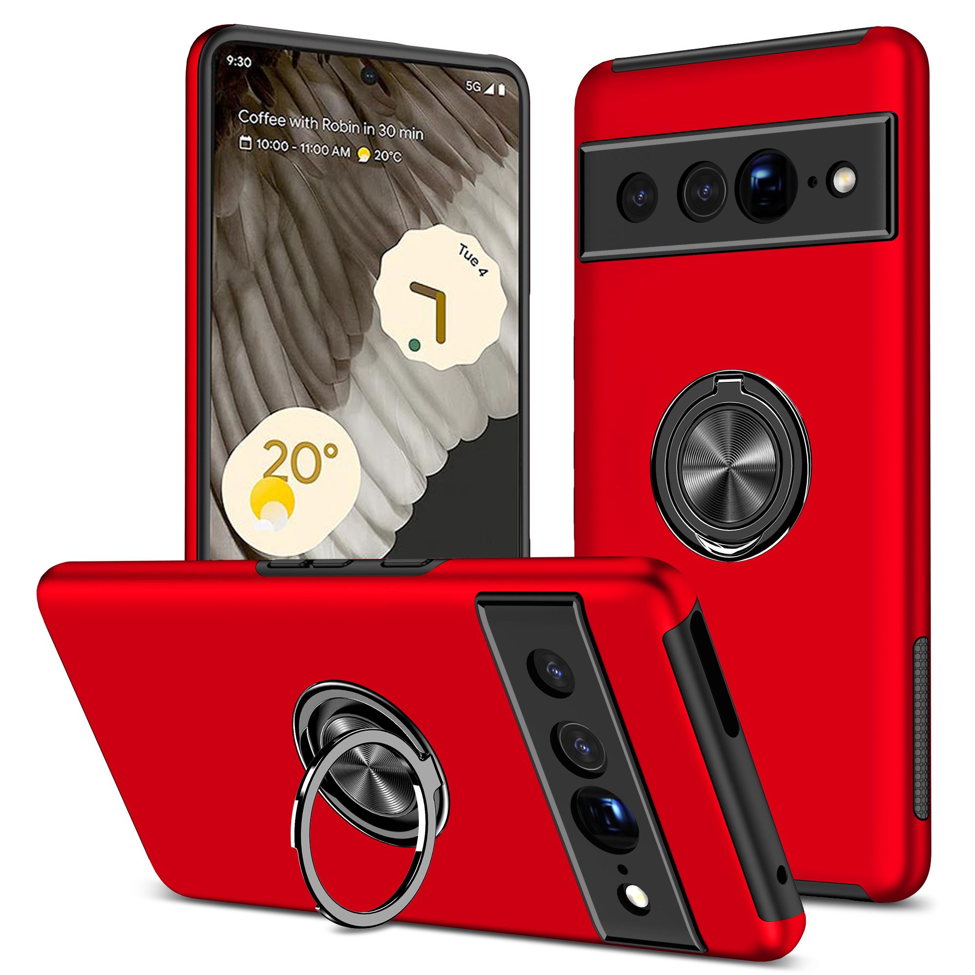 

Für Google Pixel 7 Pro 5G Anti-fall-kickstand-telefonabdeckung Hartes PC Soft TPU Hybridschutz Rück. - Rot, Google Pixel 7 Pro 5G
