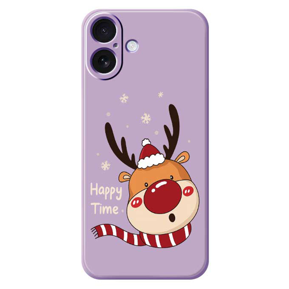 For iPhone 17 Case Deer Head Pattern Printing Straight Edge TPU Phone Back Cover - Purple