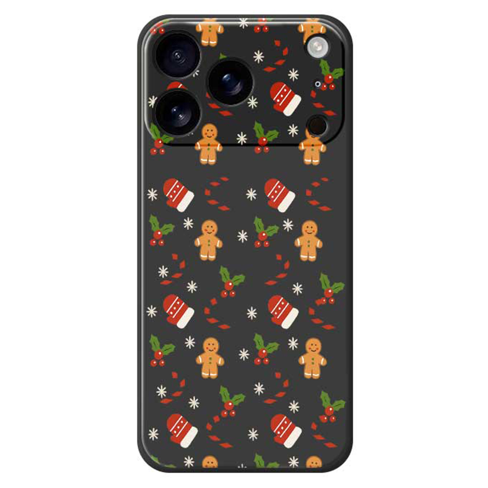 For iPhone 17 Pro Case Gingerbread Gloves Pattern Printing Straight Edge TPU Phone Back Cover - Black