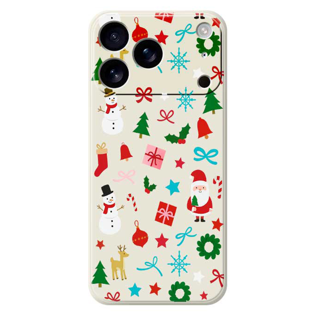 For iPhone 17 Pro Case Christmas Decorations Pattern Printing Straight Edge TPU Phone Back Cover - Beige